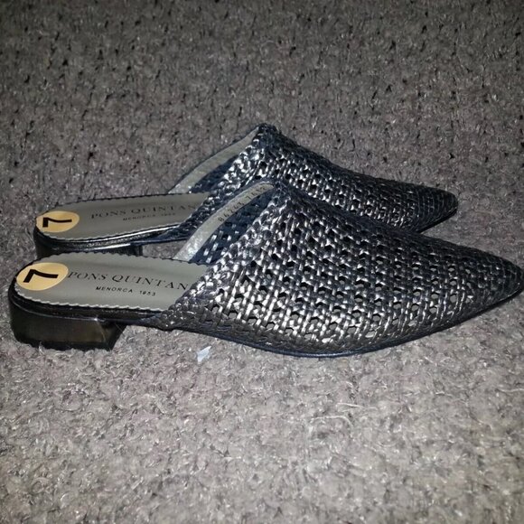 PONS QUINTANA-Pointed Toe Mules-Hand Woven Bronze Metallic Leather-Size 37-NEW - Picture 4 of 8